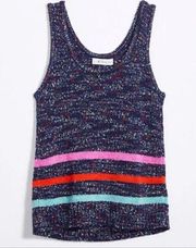 Lou & Grey for LOFT Navy Blue Colorful Speckled Stripe Sweater Tank Top