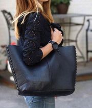 Rebecca Minkoff Medium Unlined Tote Black Pebbled Leather Studded With Coin Purs