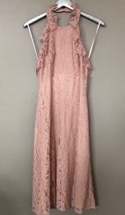 Nanette Lepore Barely Blush Pink Eyelash Lace Ruffle Halter Neck Dress NEW