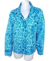 Coldwater Creek Blue Floral Denim Jacket Snap Button Mock Neck Career NWT Med.