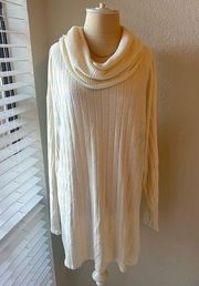 Ribbed Knit Sweater Turtleneck Cowl Tunic Cream size 2XL