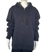 New Lands End Mens Blue Sherpa Lined Hoodie Medium