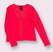 Bright Pink Beaded Tank/Cardigan L/XL Sweater Set