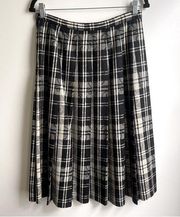 Vintage 90s Pendleton Wool Jacquard Black White Plaid Pleated Skirt 12 Petite