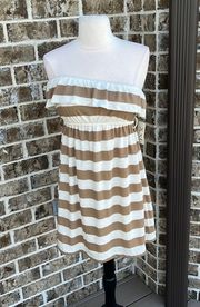 Off Shoulder Mini Dress Taupe Beige Stripe Knit Coverup Womens Small