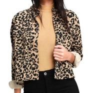 Lulus  Fashionably Fierce Beige Leopard Print Denim Jacket Women’s Size Small