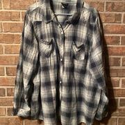 Very sheer plaid button up shirt by  size 3x pockets have gromet detail