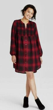 Womens  Plaid Button Down Shift Dress - Sz XS