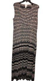 Chico’s Valarie Space Dyed Striped Faux Wrap Sleeveless Maxi Dress Black Tan 2