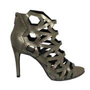 Kenneth Cole New York Leather Bayne Cage Heels in Pewter Silver