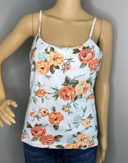 Floral Tank top with Shelf Bra Orange White Green Size Large