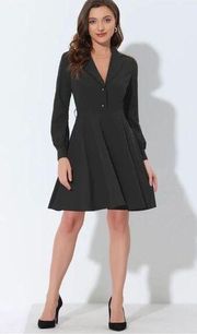 NWT Allegra K Elegant Notched Lapel Collar Tie Waist Long Sleeve Shirt Dress - M