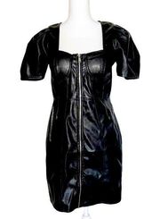 NWT Blashe Faux Vegan Leather Zipper Front Bustier Mini Dress Black