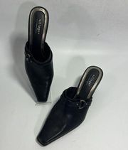 Womens Size 8.5 Black Leather Slides Mules Heels Shoes Liz Claiborne