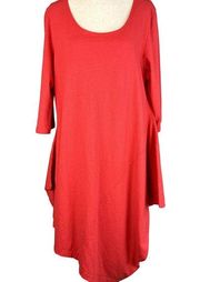 Bryn Walker Womens Naida Asymmetric Tunic Dress L Large Red 100% Cotton