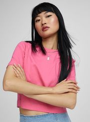 Pink Oversized Kidcore Cropped Rolled Cuffs Basic Cotton T-Shirt Sz M