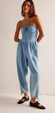 Free People  Scenic Route Jumpsuit Pacifica Denim Size Small NWOT