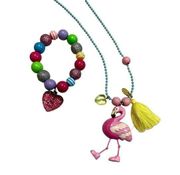 OshKosh b’gosh pink flamingo plastic girls necklace and bubble multicolored brac