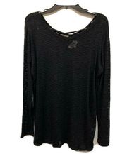 Thyme & Honey Womens Black Burnout Long Sleeve Blouse