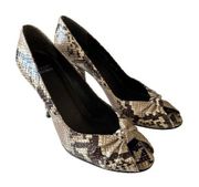 Stuart Weitzman Peep Toe Snake Skin Women's 8.5 Brown Mobwife