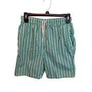 Basic Editions 90s Vintage Green Striped Elastic Waist Summer Shorts Size Medium