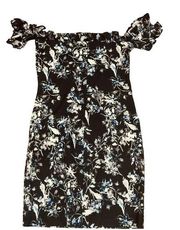 Parker Sample Black Ruffle Cuff Sleeve Bodycon Floral Dress Womens S NWOT