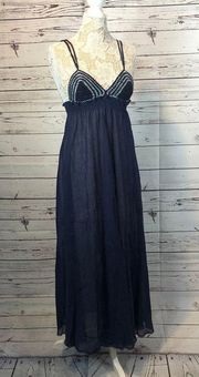 Boutique Navy & white long crocheted beach maxi dress crossed back size small