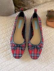 Draper James Taylor Ballet Flats square toe Angie red navy blue Plaid 7.5 W