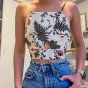 LF floral high beck crop tank top with cutouts