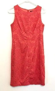 VINCE CAMUTO Coral Pink Orange Floral Lace Panel Sleeveless Mini Sheath Dress 4