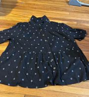 Black Short Sleeve Peplum Dot Printed Button Down Shirt Size Medium