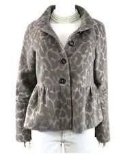 Rebecca Taylor Leopard Print Textured Peplum Coat