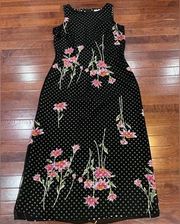 Vintage Y2K 90s black polka dot floral print maxi dress size 8