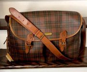 Ralph Lauren Brown Green Tartan Plaid Computer Crossbody Tote Messenger Bag Rare