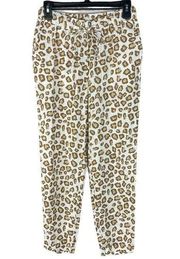 Charter Club X-Small Linen Pants Leopard Print Tapered Leg Pockets Elastic Waist