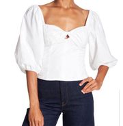 NWT 1. State Puff Sleeve Twist Front Smocked Blouse Top in Ultra White