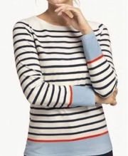 Spartina 449 Yacht Club Navy Stripe Long Sleeve Top Tee Medium M Cream