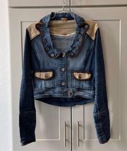 Y2K Apple Bottom Jeans Scoop Neck Equestrian Western Longsleeve Denim Jacket Top