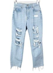 Blue Savvy High Rise Mom Jeans Light Wash Distressed 3/26