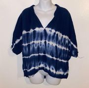 Young fabulous & broke YFB Blue tie-dye raw hem tunic size S/M NWOT