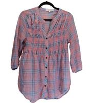 Eden & Olivia pink plaid flannel stretch flowy top size L