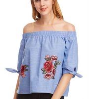 Iris floral embroidered off shoulder blouse