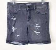 NEW Torrid Grey Distressed Denim Mid Rise Stretch Midi Jean Shorts Size 10