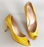 Casadei Yellow Animal Print Peep Toe Heels