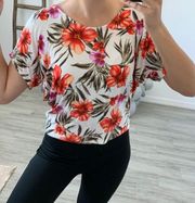 Vente Hawaiian Orange Tropical Hibiscus Floral Top Batwing Short Sleeve