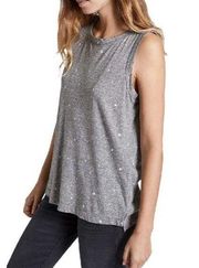 Current/Elliott Flower Print Muscle Tank Top Grey Crew Neck Small