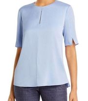 BOSS Hugo Boss Iome Slit Detail Stretch Silk Blouse Top In Sky Blue Size 4