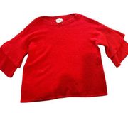 For The Republic Women's Large Red Ruffle Flared Sleeve Pullover Sweater