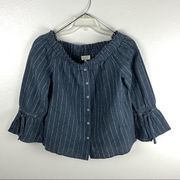 LUCKY BRAND Striped On/Off Shoulder Cropped Top, Size Small