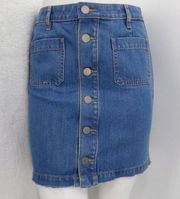 "LOFT" BLUE MEDIUM WASH BUTTON FRONT DENIM RAW HEM JEANS  MINI SKIRT SZE: 16 NWT